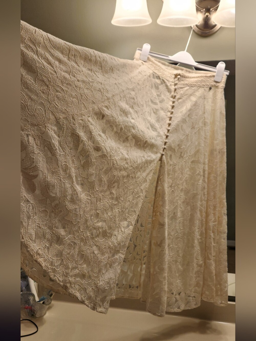 Elegant Cream Lace A-Line Maxi Skirt Size M See Through Beautifully Made - Picture 4 of 13